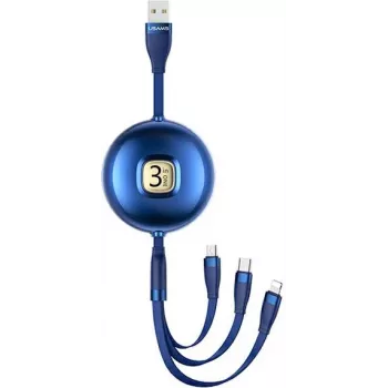 Usams U69 3-i-1 USB-kabel (Lightning / Micro-USB / USB-C), 1 m, blå