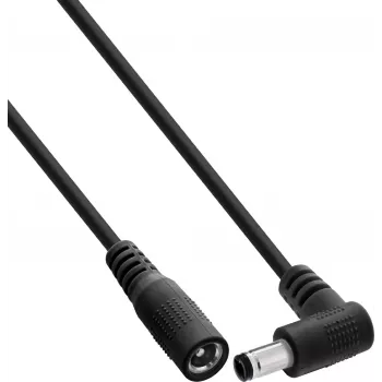 InLine® DC-förlängningskabel, vinklad kontakt, 5,5 x 2,5 mm, svart, 0,2 m