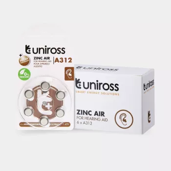 Uniross A312 knappcellsbatterier för hörapparater 148mAh, 6 st