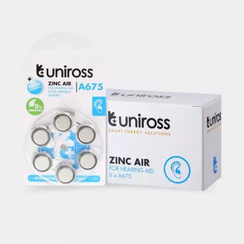 Uniross A675 knappcellsbatterier för hörapparater 540mAh, 6 st