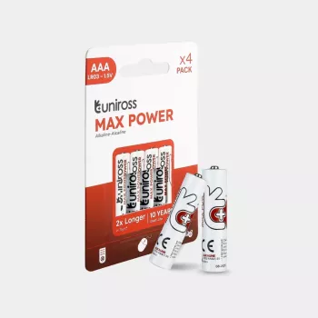 Uniross Max Power alkaliska batterier AAA / LR03 1300mAh, 4 st