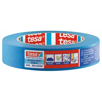 tesa Precision Crepe 4440 Outdoor UV PLUS maskeringstejp, slät, blå, 50 m x 25 mm