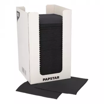 PAPSTAR cocktailservetter PUNTO, 200 x 200 mm, svart tissue, 2-lag, 1/4-vikning, med Dot on Dot Micro