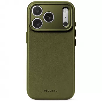 Decoded Leather Backcover – läderskal för iPhone 18 Pro / 17 Pro, kompatibel med MagSafe (mossgrön)