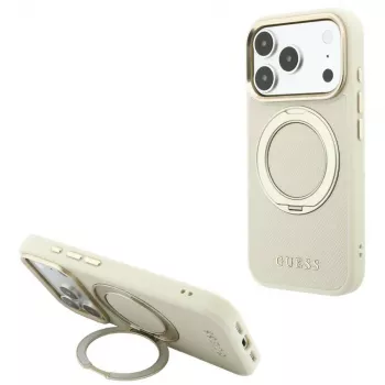 Guess Ring Stand 360 Grained Classic Logo MagSafe skal för iPhone 18 Pro Max / 17 Pro Max beige