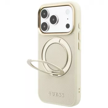 Guess Ring Stand 360 Grained Classic Logo MagSafe skal för iPhone 18 Pro Max / 17 Pro Max beige