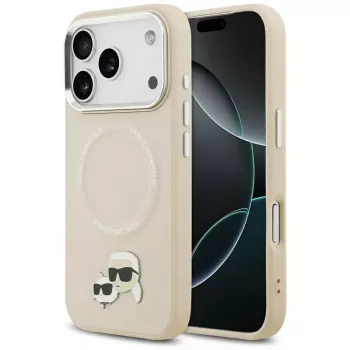 Skal Karl Lagerfeld Karl & Choupette Pins MagSafe för iPhone 17 Pro beige