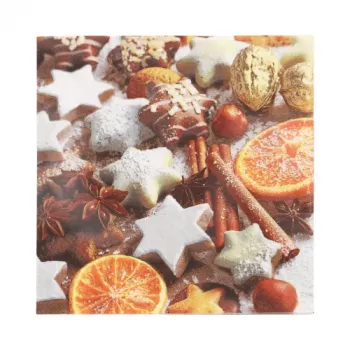 PAPSTAR ”Cinnamon Stars” juldservetter 330 x 330 mm, tryckt, 1/4 vik, 3-lagig
