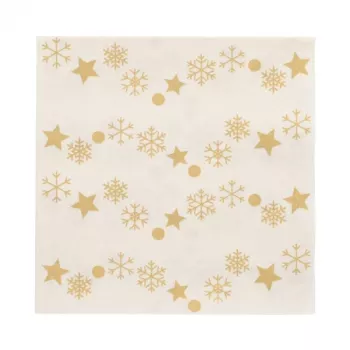 PAPSTAR ”Golden Snowflakes” juldservetter 330 x 330 mm, tryckt, 1/4 vik, 3-lagig