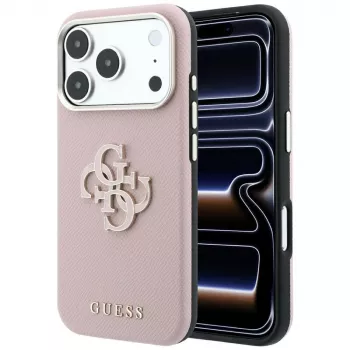 Guess genarbte & stora resinlogo-skal för iPhone 18 Pro / 17 Pro, rosa