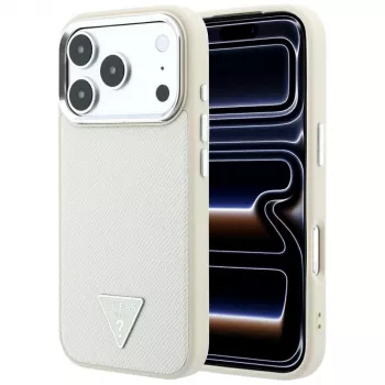Guess Grained Triangle Logo MagSafe-skal för iPhone 18 Pro / 17 Pro, beige