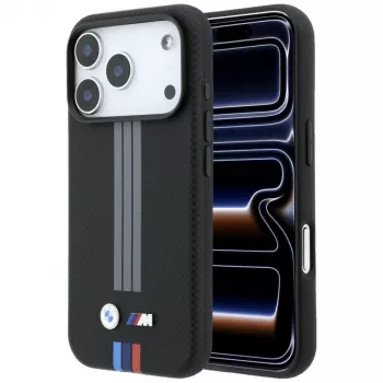 BMW M Quadrille Kevlar antracit & Tricolor Print Lines MagSafe-skal för iPhone 18 Pro Max / 17 Pro Max, svart