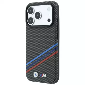 BMW M Quadrille Kevlar Print Tricolor Lines & Metal Logo MagSafe-skal för iPhone 18 Pro / 17 Pro, antracit