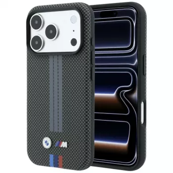 BMW M Quadrille Kevlar Tricolor Print Lines MagSafe-skal för iPhone 18 Pro Max / 17 Pro Max, antracit