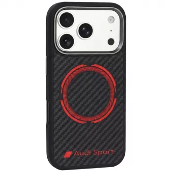 Audi RSQ kolfiber Sport Red Circle MagSafe-skal för iPhone 18 Pro / 17 Pro, svart
