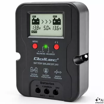 Qoltec spänningsutjämnare 24V för 2 x 12V-batterier | 5A | AGM GEL LiFePO4 | LCD