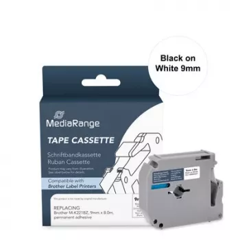 MediaRange skrivbandskassett för Brother M-K221BZ, 9 mm x 8 m, svart på vit