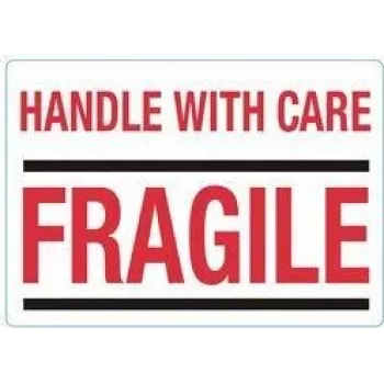 rillprint varningsetiketter HANDLE WITH CARE / FRAGILE, permanent vidhäftande, vit/röd