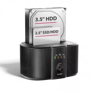 Axagon ADSA-SC dockningsstation för 2,5/3,5-tums SATA-enheter, USB-C 5 Gbit/s, med kloningsfunktion