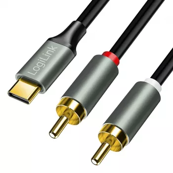LogiLink CUA0140 USB 2.0 Type-C till 2x RCA-kabel, stereo-ljud, aluminium, svart/silver, 1 m