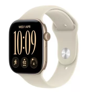 Apple Watch Series 12 GPS smartwatch, 46 mm, ljusguld aluminiumboett, sandfärgat sportarmband M/L