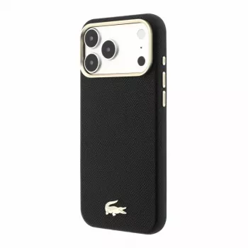 Lacoste PU-läder Champs Elysees MagSafe-skal för iPhone 18 Pro Max / 17 Pro Max, guldfärgad logotyp, svart-guld