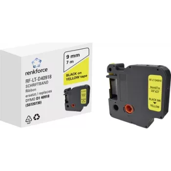 Renkforce RF-LT-D40918 skrivband, ersätter DYMO D1 40918, 9 mm, gul med svart text, 7 m