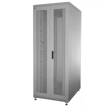 IT-BUDGET 19″ nätverksskåp SRK, 42 HE, BxD 600x800 mm, perforerade dubbla dörrar fram + bak, monterat, ljusgrå