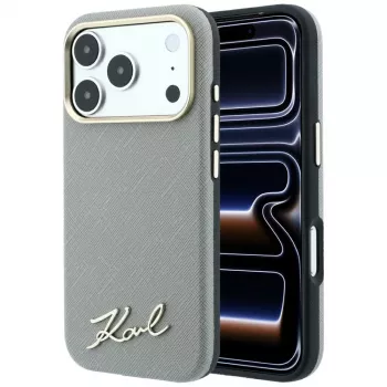 Karl Lagerfeld Saffiano Small Script Metal Logo MagSafe-skal för iPhone 18 Pro / 17 Pro, beige