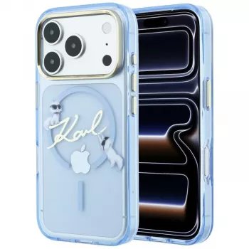 Karl Lagerfeld Script Logo MagSafe-skal för iPhone 18 Pro / 17 Pro, ljusblå