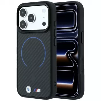 BMW M Kevlar Blue Print Ring MetalLogo MagSafe-smartphoneskal för iPhone 18 Pro Max / 17 Pro Max, svart