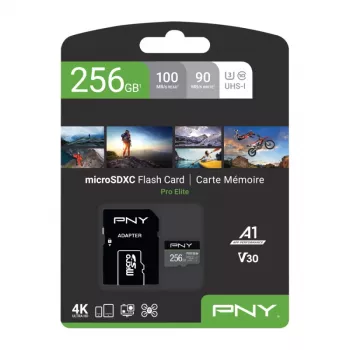 PNY PRO Elite P-SDU256V31100PRO-GE microSDXC-minneskort, 256 GB, UHS-I U3, A1, V30, med SD-adapter
