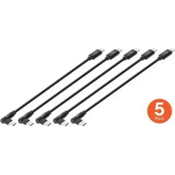 Manhattan kort USB-C-laddkabel, 60 W, 20 cm, hane till hane, 1 x vinklad/1 x rak (5 st), svart