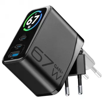 Cellularline TFT Multiport Charger 67 W snabbladdare, GaN, 2 x USB-C, 1 x USB-A