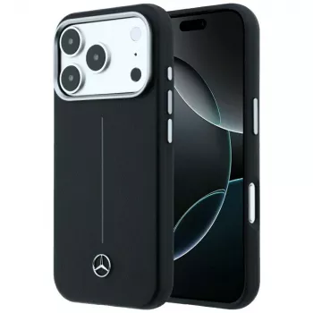 Mercedes Leather Semi Wrap Iconic Line MagSafe-fodral för iPhone 18 Pro / 17 Pro, svart