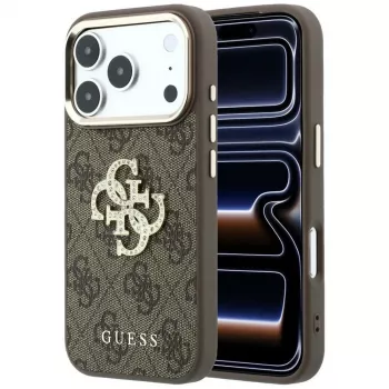 Guess 4G & Big Strass Logo smartphonefodral för iPhone 18 Pro / 17 Pro, brun