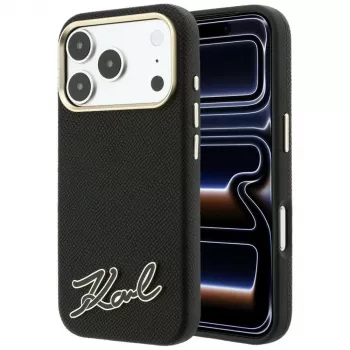Karl Lagerfeld Grained with Resin Signature Logo MagSafe-smartphoneskal för iPhone 18 Pro Max / 17 Pro Max, svart