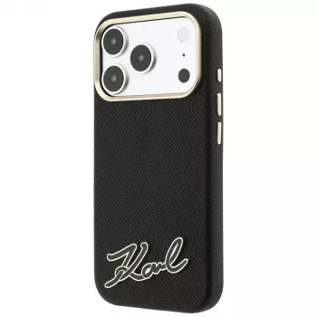 Karl Lagerfeld Grained with Resin Signature Logo MagSafe-smartphoneskal för iPhone 18 Pro Max / 17 Pro Max, svart