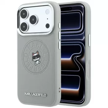 Karl Lagerfeld Point & Choupette Sketch MagSafe-smartphonefodral för iPhone 18 Pro / 17 Pro, grå