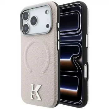 Karl Lagerfeld KF003255 Grained Embossed Ring & Kameo Logo MagSafe-skal för iPhone 18 Pro / 17 Pro, beige