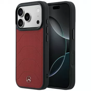 Mercedes Mer008874 Leather Mesh med Bow Line MagSafe-skal för iPhone 18 Pro Max / 17 Pro Max, vinröd