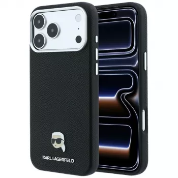 Karl Lagerfeld KF003263 Grained Karl Head Metal MagSafe-skal för iPhone 18 Pro / 17 Pro, svart