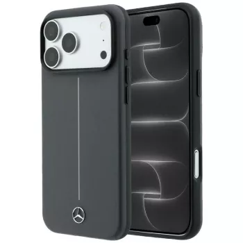 Mercedes Leather Semi Wrap med Iconic Line MagSafe-skal för iPhone 18 Pro Max / 17 Pro Max, antracit