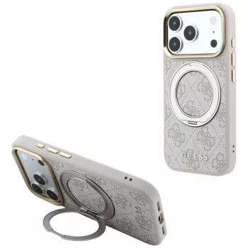 Guess Ring Stand 360 4G Classic Logo skal med MagSafe för iPhone 18 Pro / 17 Pro, rosa