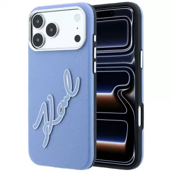 Karl Lagerfeld Smooth Big Resin Signature Logo skal för iPhone 18 Pro / 17 Pro, blå