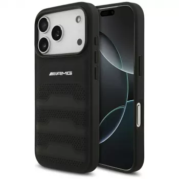 Mercedes AMG Leather Debossed Lines Logo skal för iPhone 18 Pro / 17 Pro, svart