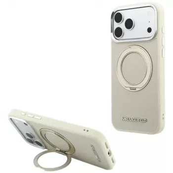 Karl Lagerfeld Ring Stand 360 Saffiano Classic Logo MagSafe-skal för iPhone 18 Pro Max / 17 Pro Max, beige