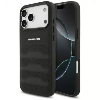 Mercedes AMG00117 skal för iPhone 18 Pro Max / 17 Pro Max, AMG Leather Debossed Lines Logo, svart