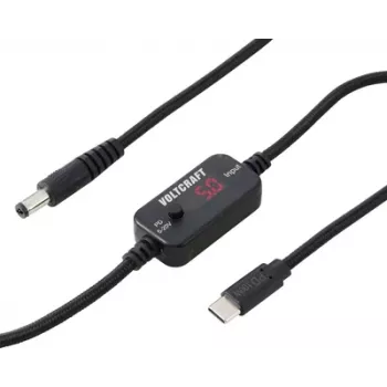 VOLTCRAFT VC-18735745 USB-spänningsomvandlare, rundkontakt 5,5 x 2,1 mm, USB-C PD/DC, reglerbar utspänning, med DC-adapter, svart