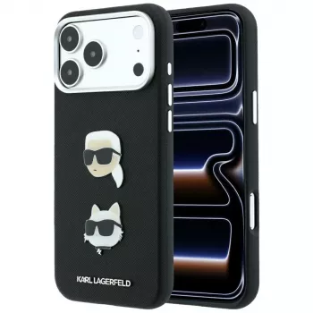 Karl Lagerfeld KF003250 skal för iPhone 18 Pro Max / 17 Pro Max, Saffiano with Karl & Choupette Heads Pins & Logo, svart